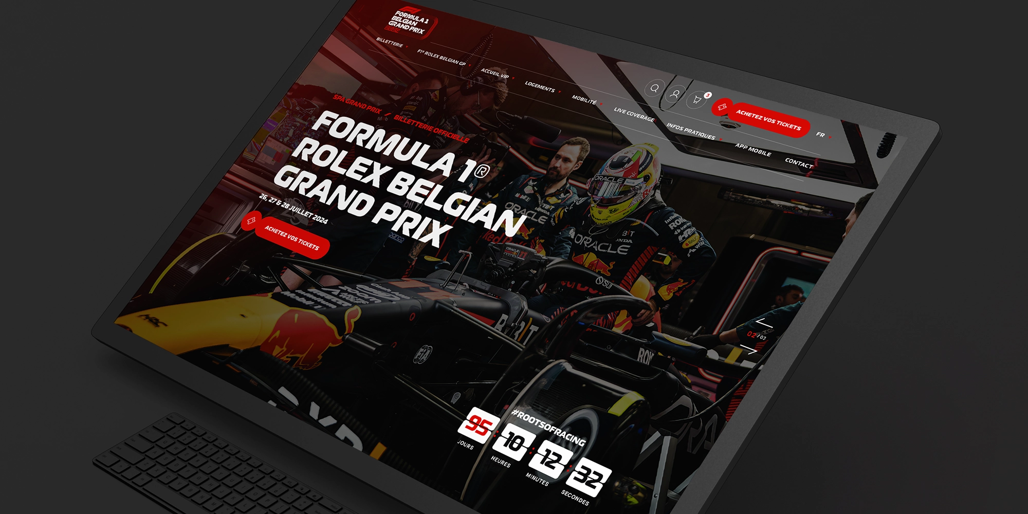 Header de la page d’accueil du site Formula 1 Belgian Grand Prix en design UI.